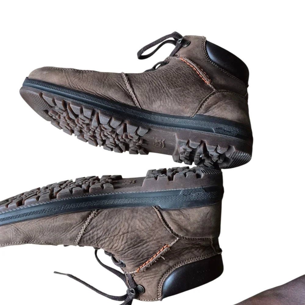 9 Flexi Mens Brown Leather‎ Boots Rugged Sole Lace-Up